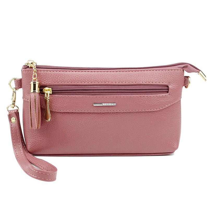 Femmes sac de messager sac à bandoulière en cuir synthétique polyuréthane gland rabat sacs dames Mini sac à main petite fermeture éclair enveloppe sac: Dark pink