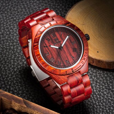Reloj de pulsera de madera MUYES sandal Natural para hombre, reloj de pulsera de lujo con movimiento japonés , para hombre, novedad de 2035: Red sandal wood