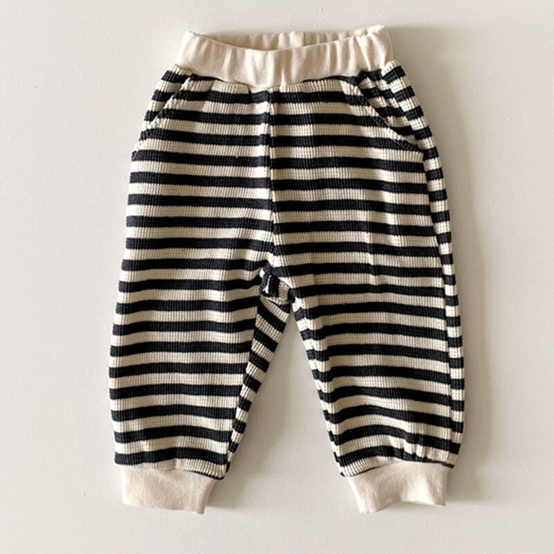 Lente En Herfst Mode Jongens Casual Elastische Taille Baby Meisjes Gestreepte Volledige Lengte Broek: black strips / 9M 73CM