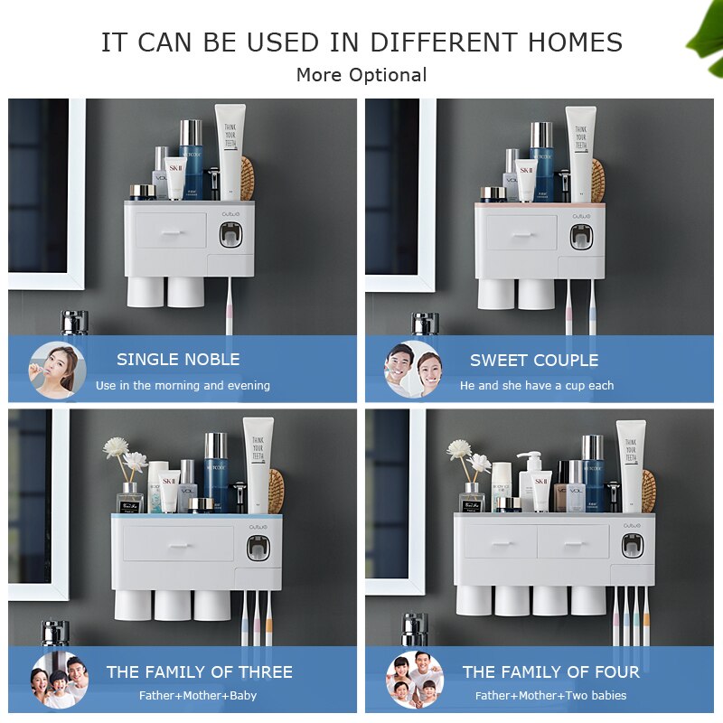 Toothbrush Holder Automatic Toothpaste Dispenser With Cup Wall Mount Toiletries Storage Rack Bathroom Accessories Set