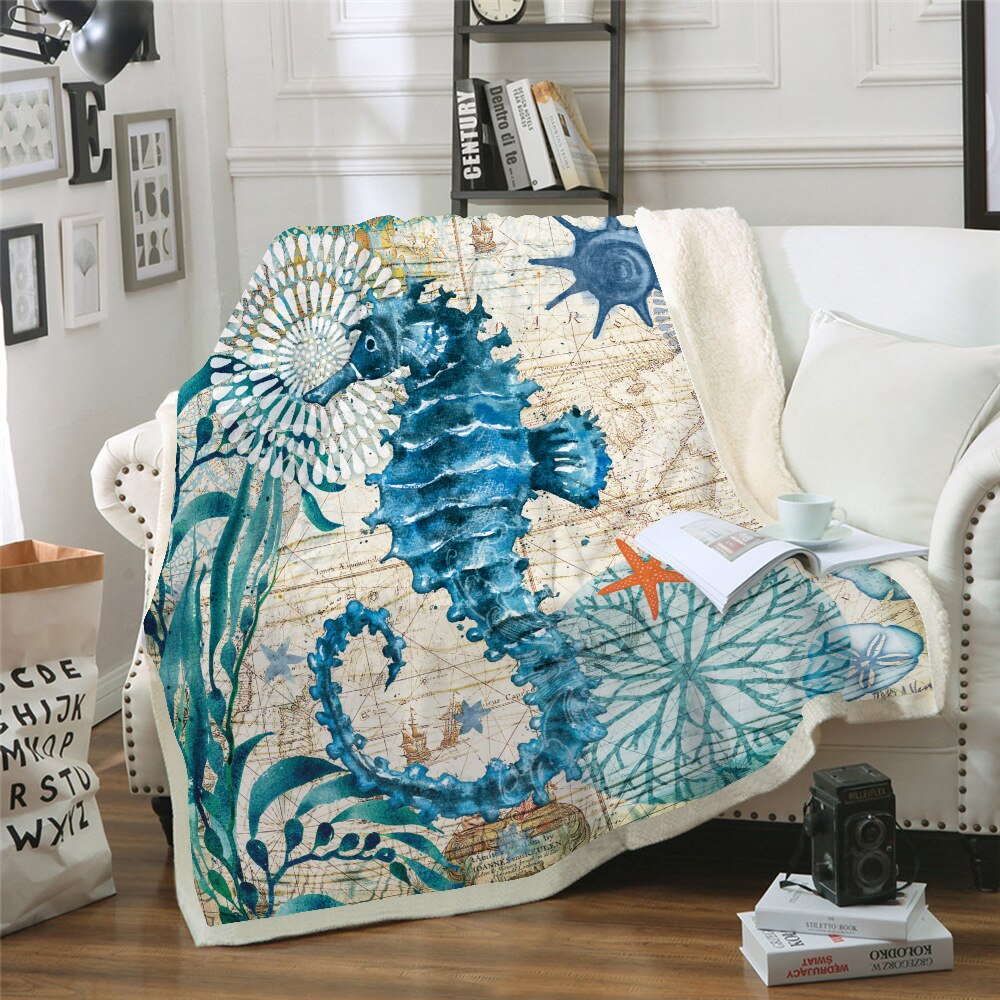 Onglyp marine dyr kasteteppe tykt sherpa fleece koselig sengeteppe til sofa sofa lur varme store boligtepper