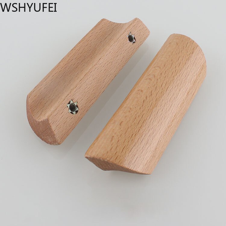 2 Pcs/lot Kitchen Cabinet Furniture Wardrobe Handles Natural Solid Wood Knobs and Handle Dresser Drawer Door Pulls Hardware