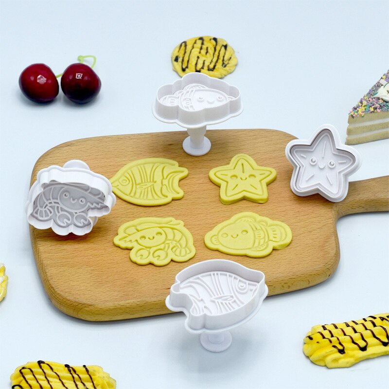 4pcs Ocean Cookie Cutter Jellyfish Seahorse Clownfish Octopus Starfish Fondant Stamp Baking Mold Ocean Theme Cake Decor Tool