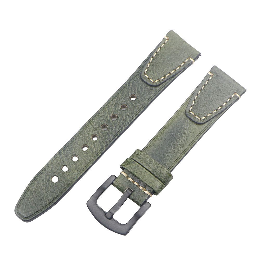 Handgemaakte Vintage Lederen Horlogeband 18mm 20mm 22mm Quick Release Volnerf Horlogeband voor Mannen Vrouwen Polsband Accessoires: Zilver geel / 22mm