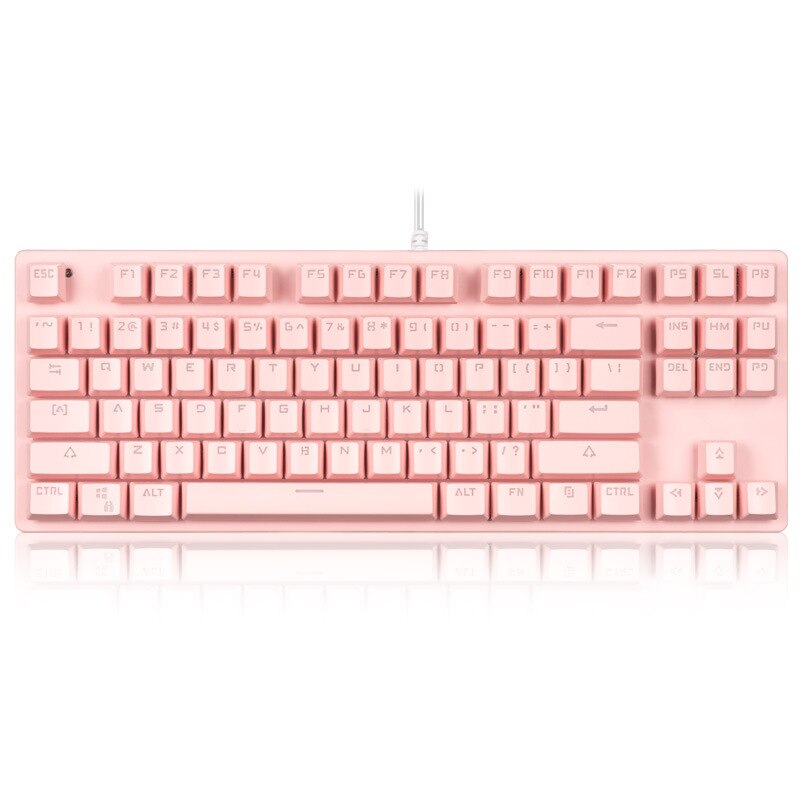 Teclado mecânico de jogos anti-ghosting RGB Mix, retroiluminado, interruptor azul, 87Key, apto para laptop, PC: Rosa