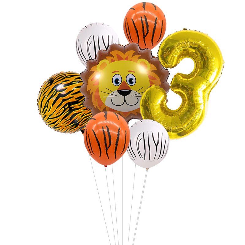 Kids Animal Birthday Party Balloons First Birthday Safari Animal Balloon Bouquet Jungle Animal Ballons Digital Balloon: gold 3