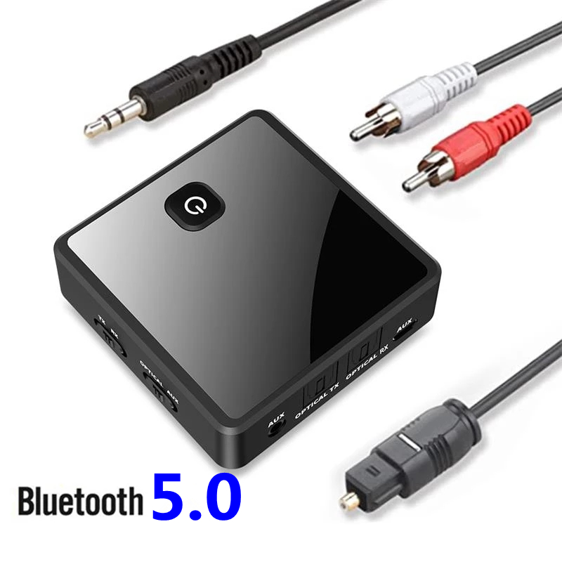 Bluetooth 5.0 sender/empfänger, drahtloser adapter mit geringer latenz, 3.5mm aux-klinkenbuchsen, optischem spdif-audioadapter für pc, tv und autolautsprecher