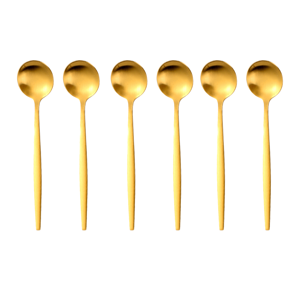 Cuillère à café dorée en acier inoxydable, 6 pièces, cuillères à café, gâteau glacé, Dessert, ensemble de cuillères, vaisselle en argent, couverts de fête: green