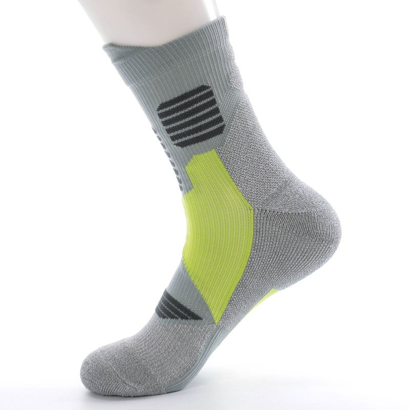 Professionele Mannen Sport Running Sokken Zweet Dikke Handdoek Bodem Wandelen Basketbal Outdoor Gym Fitness Sport Compressie Sokken: Light Gray