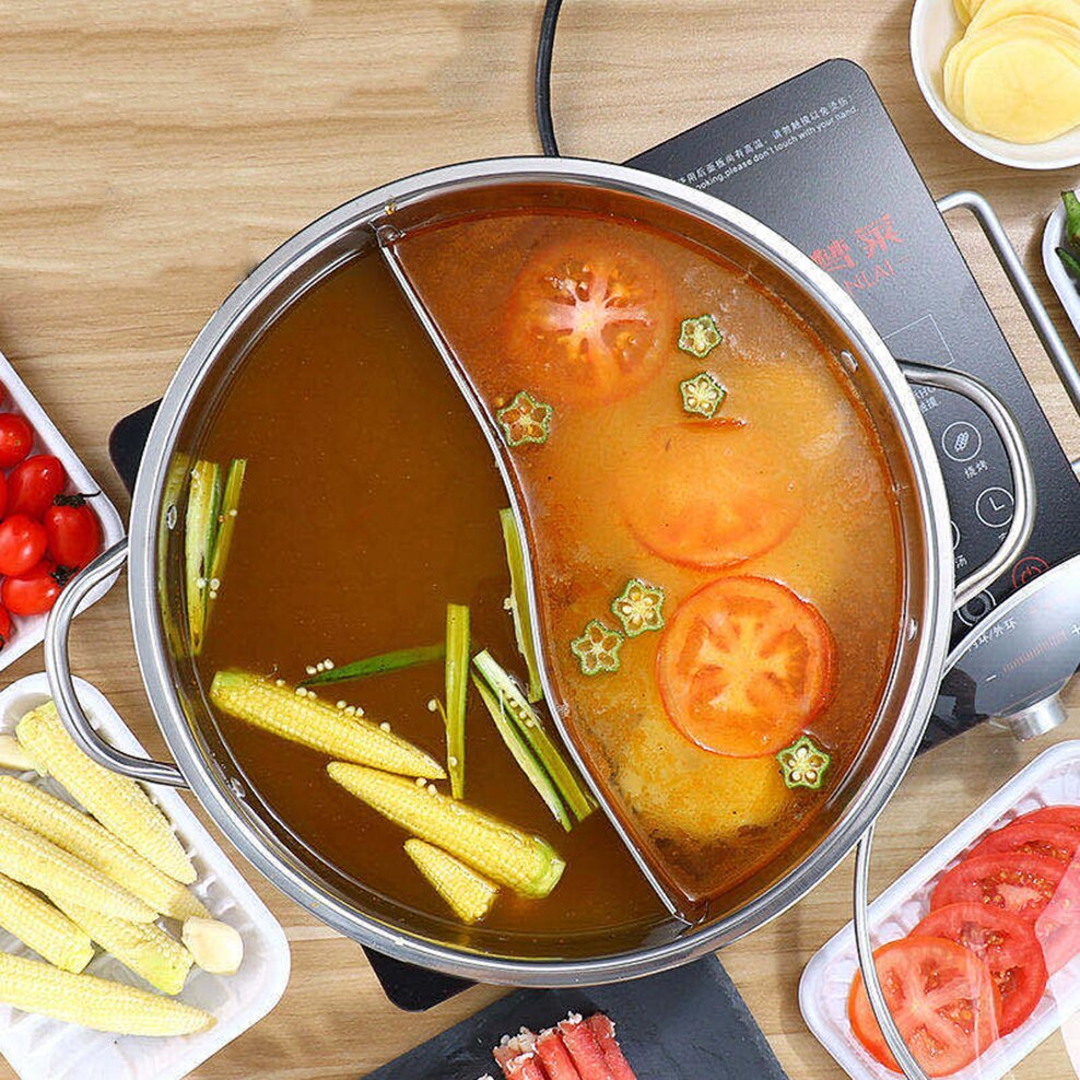 Stainless Steel Pot Hotpot Induction Cooker Gas Stove Compatible Pot Kitchen Cookware Soup Cooking Pot Twin Mandarin Duck Pot
