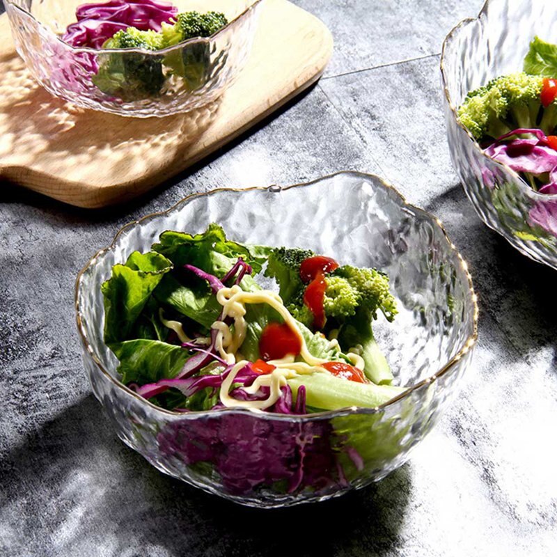 Tigela de vidro jantar cozinha louça criativa tigela de salada de vidro utensílios de mesa frutas legumes tigela forma irregular phnom penh