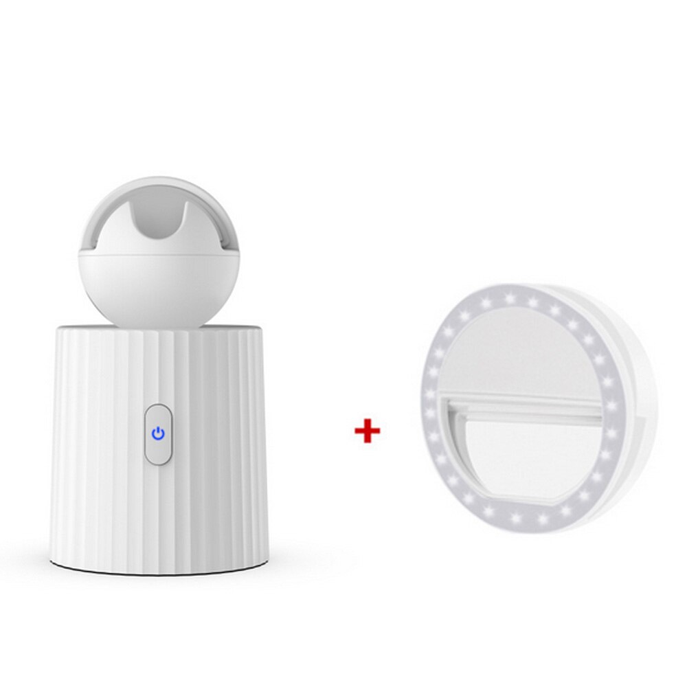 Rechargeable Smart Portable Selfie Stick ,360°Rotation Auto Face Object Tracking Camera Tripod Holder Smart Shooting Phone Mount: White with light