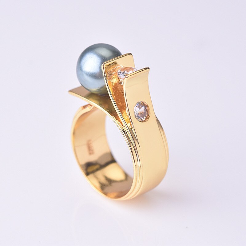 925 Silver with Pearl Diamond Ring for Women silver 925 Jewelry Pearl Topaz Gemstone Bizuteria bague diamant 14k gold ring