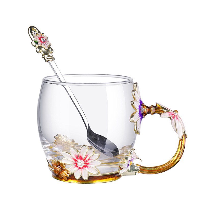 Single Layer Daisy Glazen Beker Bloem Thee Sap Melk Koffie Glazen Beker voor Thuis Restaurant in Koude en Warme Drank
