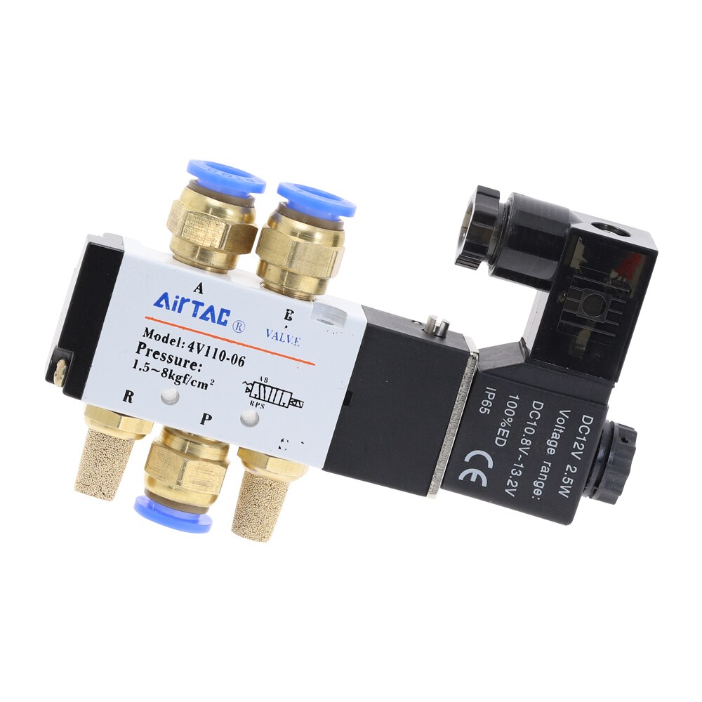 AIRTAC 4V110-06 5 vías 2 posiciones 1/8 "Electroválvula neumática DC 24V DC 12V AC 110V AC220V con 4mm 6mm 8mm racor