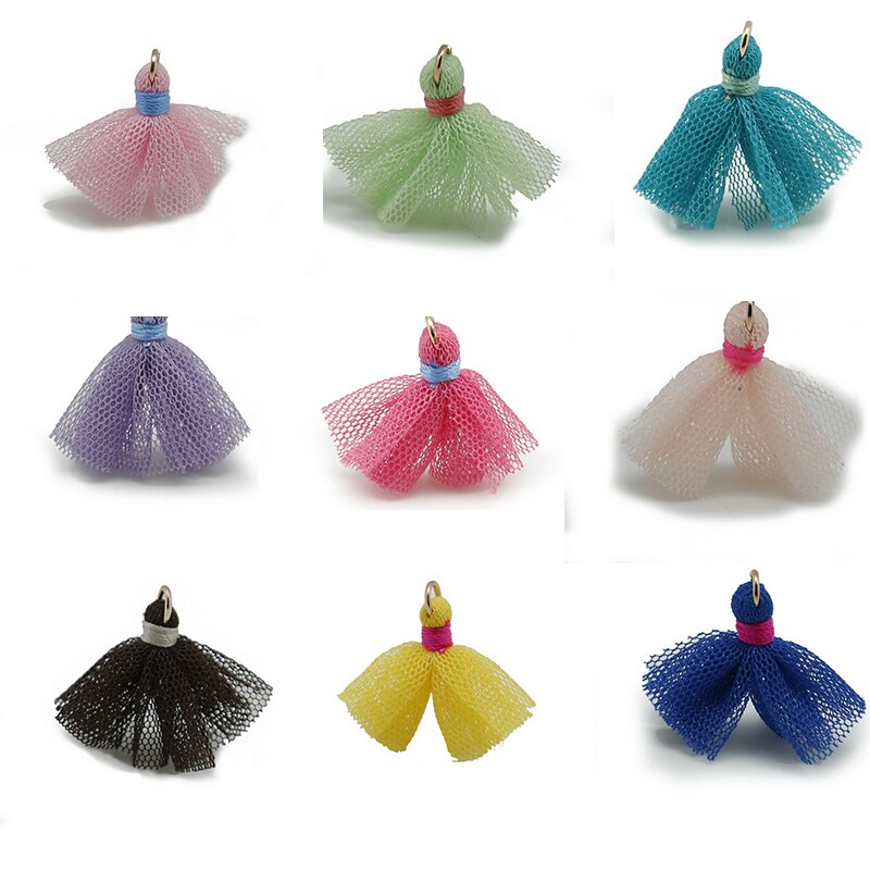 10-50pcs/lot Mixed Styles Mini Mesh/Long Fringe/Suede Tasse Fabric Flower Pendants Earring Cellphoe Straps Hanging Accessories