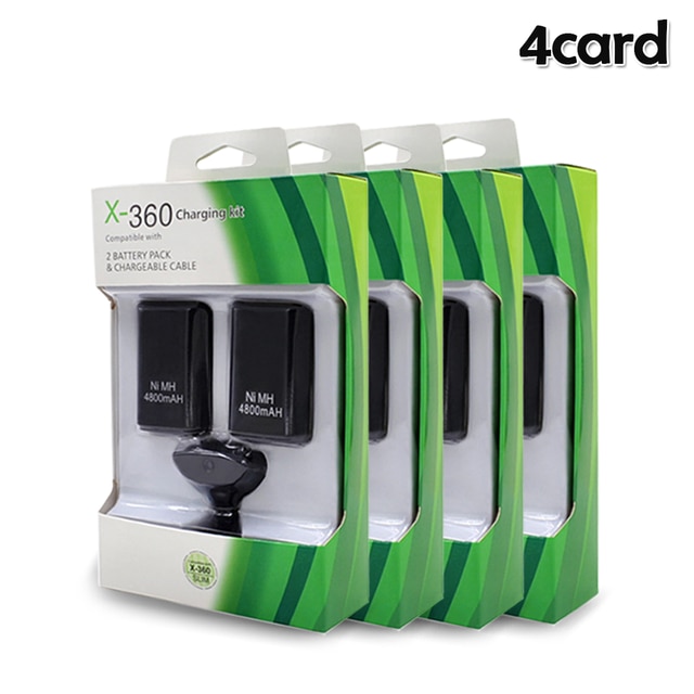4800mah Rechargeable Ni-mh Batteries + USB Charging Charger Cable For Xbox 360 Wireless Controller EM88 Replacement Battery Pack: 4 cards