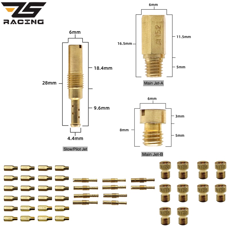ZS Racing-Juego de inyectores de carburador, Set de 10 unidades de chorro principal lento/piloto para PWK, PWM, PJ, PE, PD, FCR, Keihin, CV, CVK, CB, CE, VA