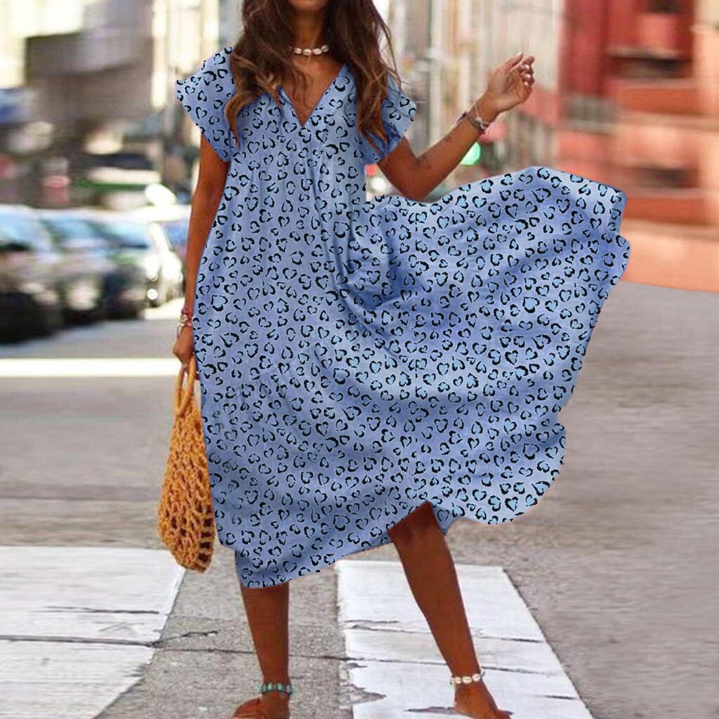 Vestido holgado de manga corta con estampado floral para mujer, vestido de gasa con dobladillo Irregular a media pantorrilla, vestido playero de vacaciones, vestido de tenis