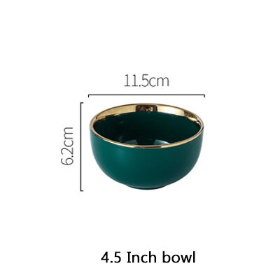 Grøn keramisk guld indlægsplade bøf mad tallerken nordisk stil bordservice skål dessert opvaskemiddel fad middagssæt: C .4.5 tommer skål