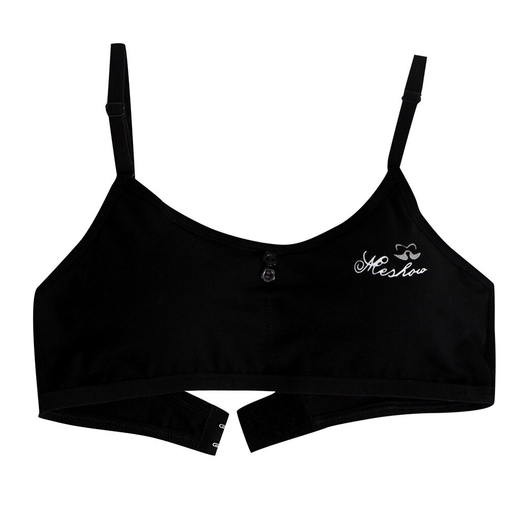 Reggiseno per studenti intimo per ragazze in puro cotone semplice sezione sottile per lo sviluppo senza anello in acciaio reggiseno comodo regolabile: Black