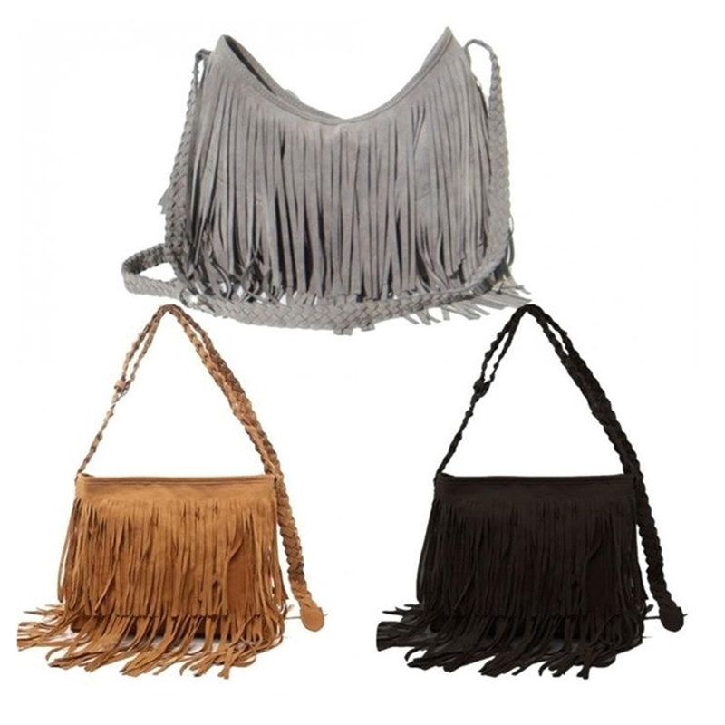 Nouvelle dames sacs à main solide gommage fausse fourrure femmes tendance bandoulière gland daim frange messager sacs à bandoulière