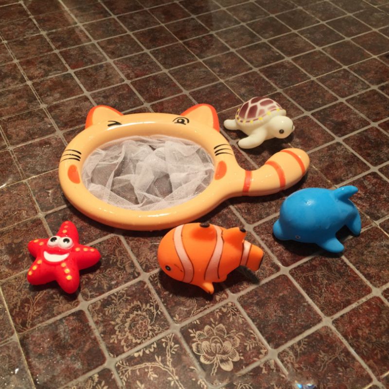 Leuke Cartoon Dier Kat Vissen Netto Baby Baden Tijd Water Zwembad Speelgoed Voor Kids Kinderen