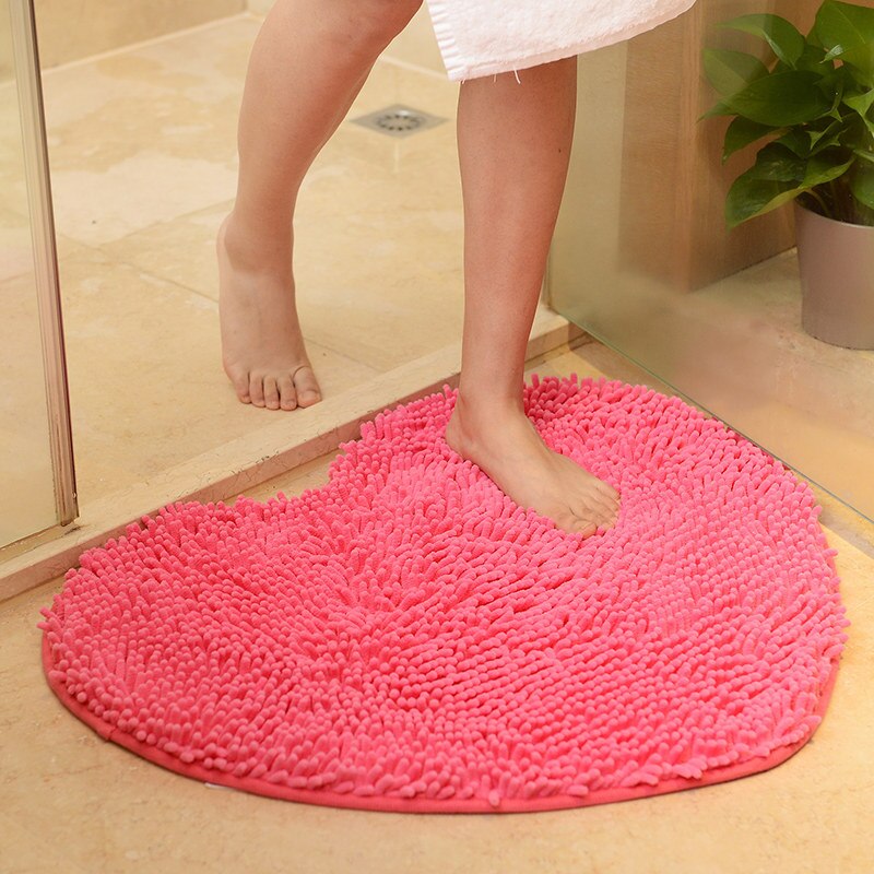 Gulvteppe til stue soveromsteppe 1 stk hjemmeinnredning fluffy 48*58cm kjærlighet hjerte form sklisikker alfombra bade antiskli matte: Rosenrød / Omtrent 50 x 60cm