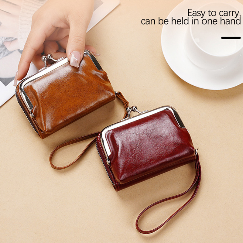 wallet, ladies' bag, buckle, coin purse, zipper clip bag, mini handbag, multi card slot, in stock