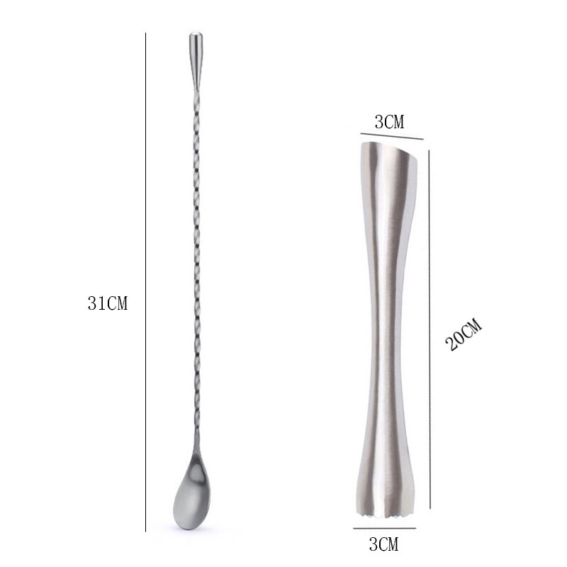 UPORS-Conjunto de vajilla de cóctel de acero inoxidable, palos de cóctel clásicos + cuchara de Bar, accesorios para cóctel, herramientas de Bar de 8 pulgadas