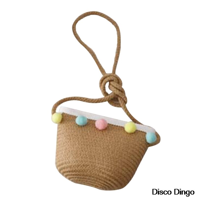Chapéu de palha de malha bolsa de ombro crianças bonito dos desenhos animados praia viagem protetor solar laço onda protetor solar chapéu: BB7314KK2