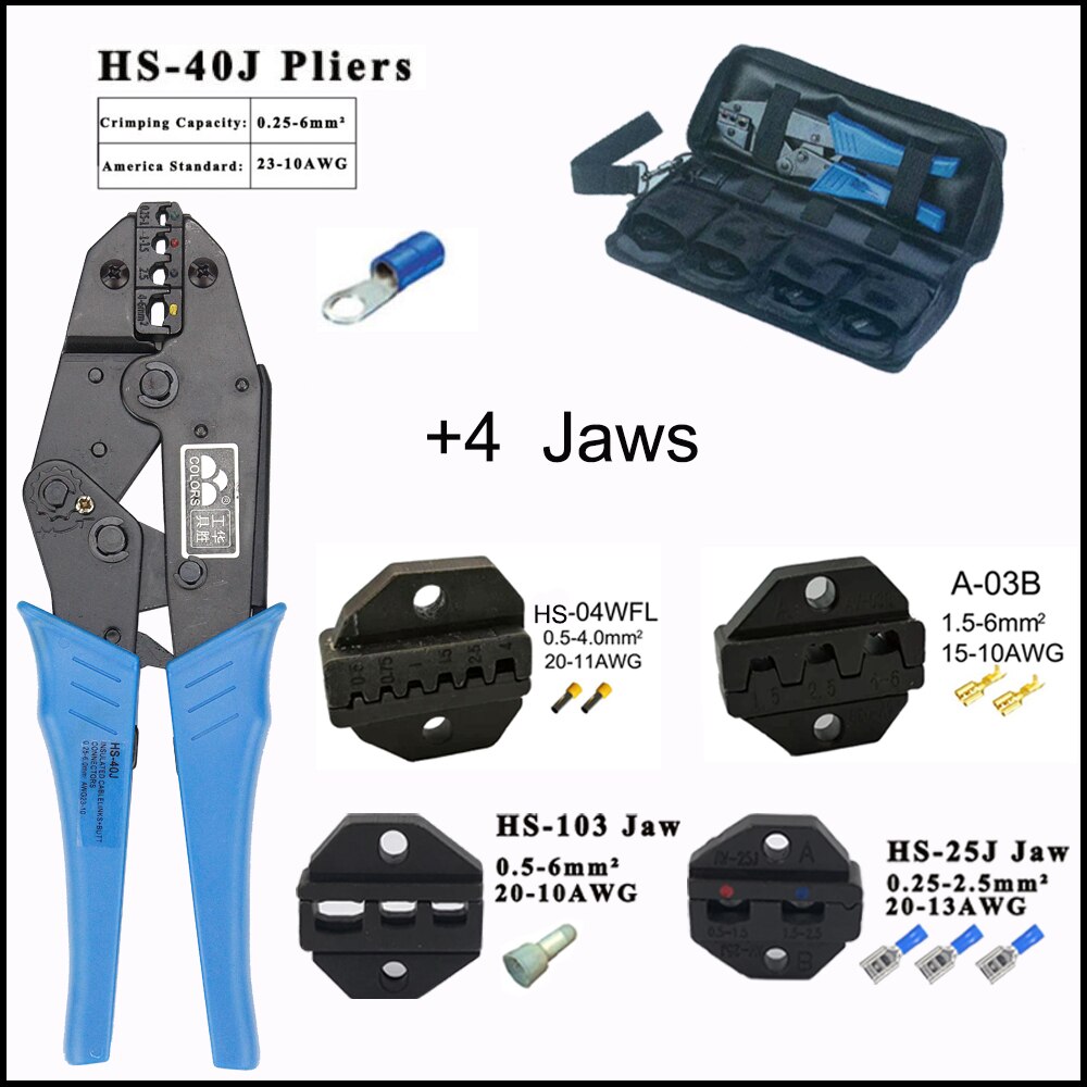 Tool kit terminal Crimping tool plier jaw 230mm Multi Functional Carbon Steel HS-40J+10 HS-25 european style Terminal Tool: Black