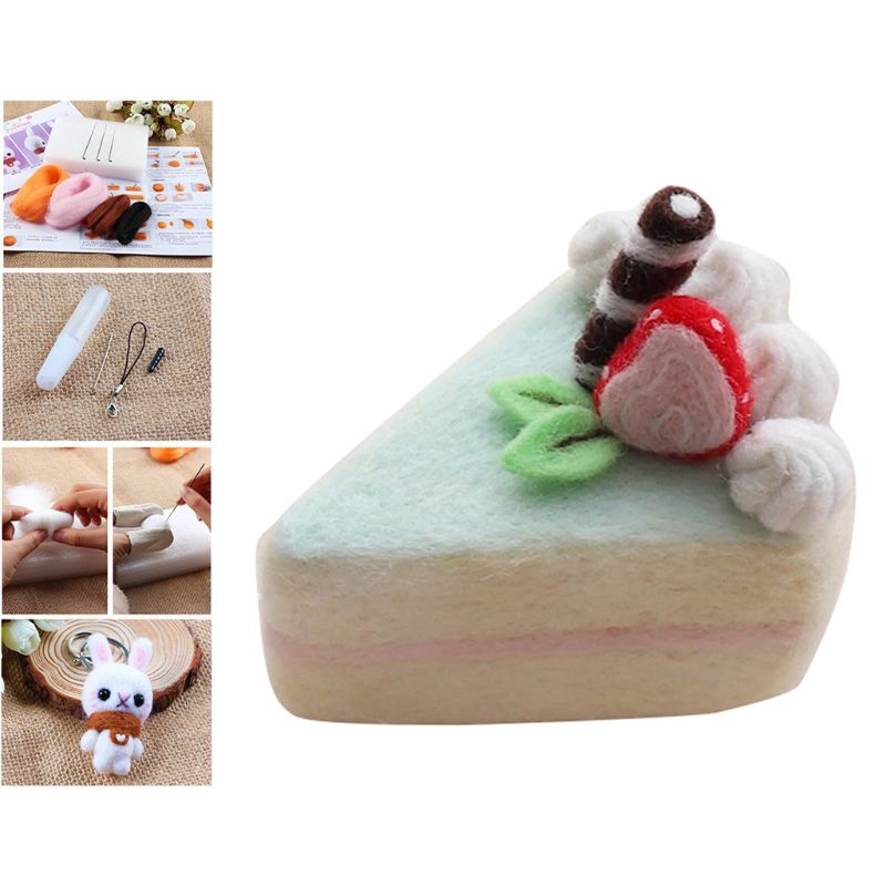 Pan de la torta de lana manualidad de fieltro DIY inacabado pinchado Kit para manualidades Material Paquete de bolsa: 6