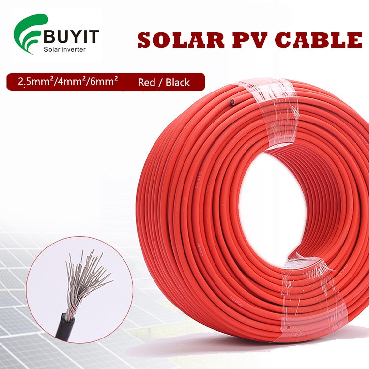 Solvarmepv-kabel 10m/ rulle solvarmekabelwire 1500v 4 mm 2/ 6 mm 2(12/10 awg) pv-kabel rød og sort kabelkappe med tuv-godkendelse
