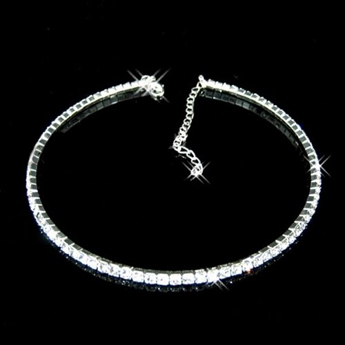 Luxe choker ketting met strass steentjes voor vrouwen, bruiloft, verjaardag, bruidssieraden, zilveren ketting, eenvoudige korte ketting: 1 rij kristal