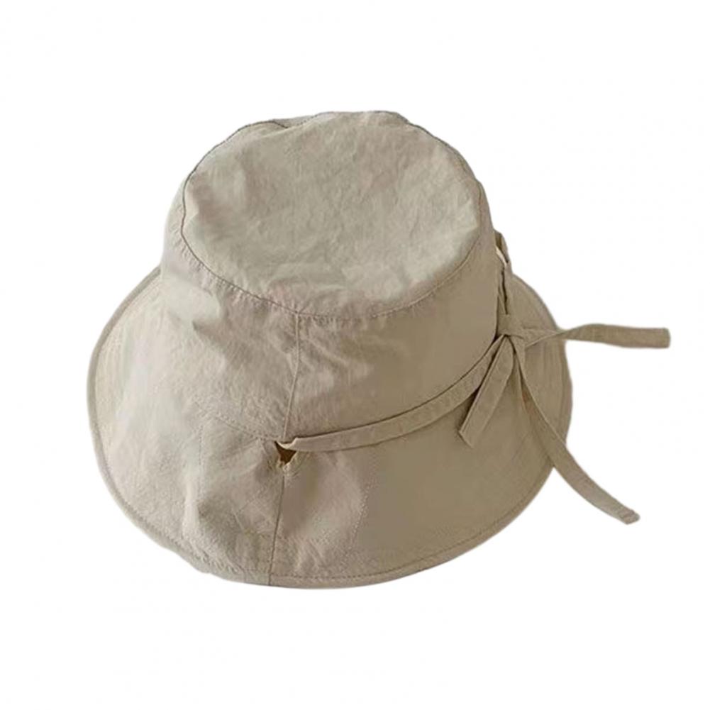 Sombrero de pescador para mujer, a prueba de viento, correa fija, ala ancha, sombrero de cubo para mujer, sombrilla de Color sólido, Anti-UV, tapa plana, gorra plegable de verano: Beige