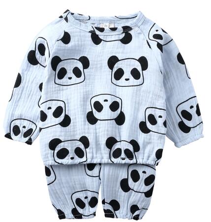 Schattige katoenen dierenpakje baby lange mouw tweedelig set peutermeisjeskleding kinderkledingboetiek kinderkleding: Blauwe panda / 4t