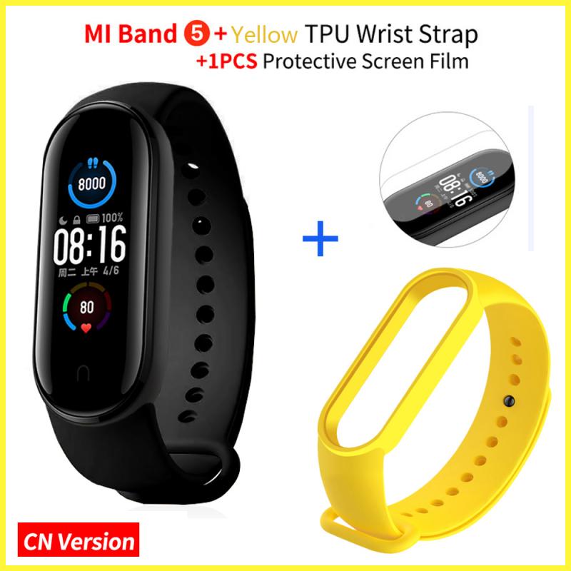 1.1 "originale Xiaomi Mi Banda 5 Braccialetto Intelligente Schermo AMOLED Miband 5 Smartband Per Il Fitness Traker Bluetooth di Sport Intelligente Braccialetti: CN Add Yellow