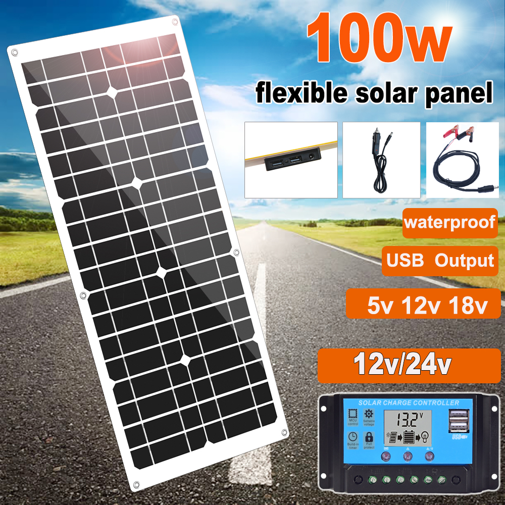 100w Flexible Solar Panel 12v mono Solar cell charger 5v usb for mobilephone Outdoor Cycling Climbing Hiking Camping 12v Battery