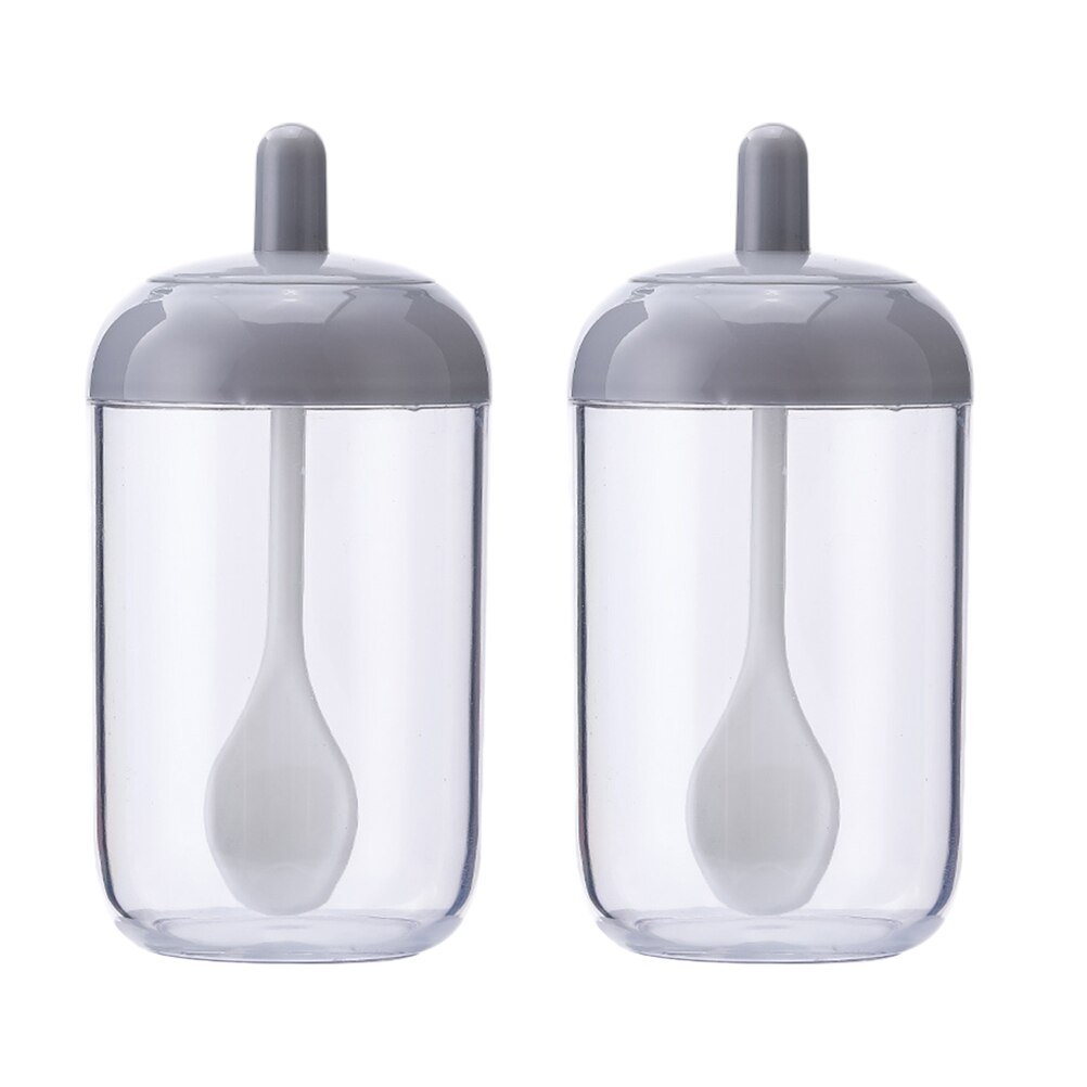 2 Stuks Keuken Suikerpot Zout Pot Peper Opslag Jar Kruiden Container Plastic Kruiderij Spice Houder Met Deksel En Lepel: Grey