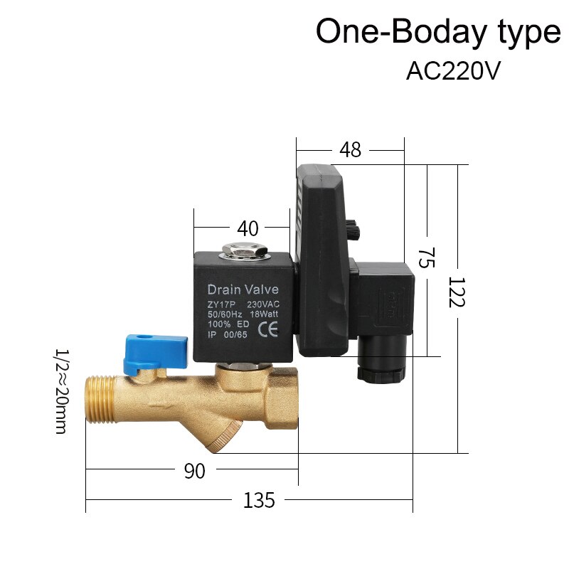 Ac 220v 1/2 "tommer elektrisk timer automatisk vandventil elektronisk afløbs magnetventil til luftkompressor kondensat
