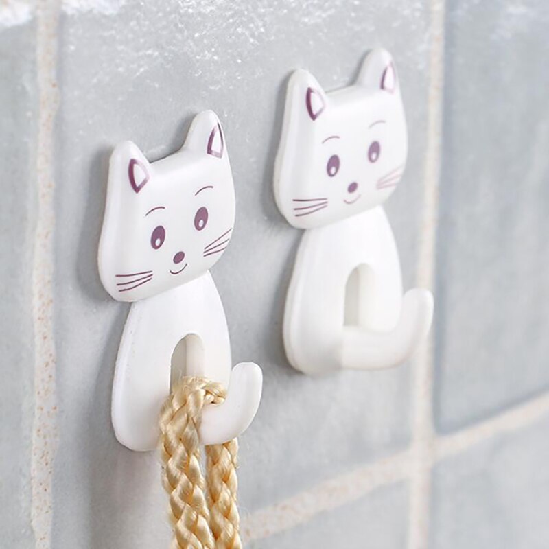 3 Stuks Zelfklevende Muur Decor Haken Leuke Cartoon Kat Deur Haken Duurzaam Voor Keuken Lepel Diversen Hanger Bathroon Handdoek haak