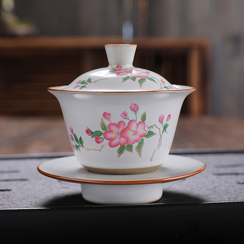 Traditions Chinese Gaiwan Ceramic Tea Sets PorcelainTeaware Tureen Sancai Authentic Tea Bowl Tea Cup and Tea Lid Set: A