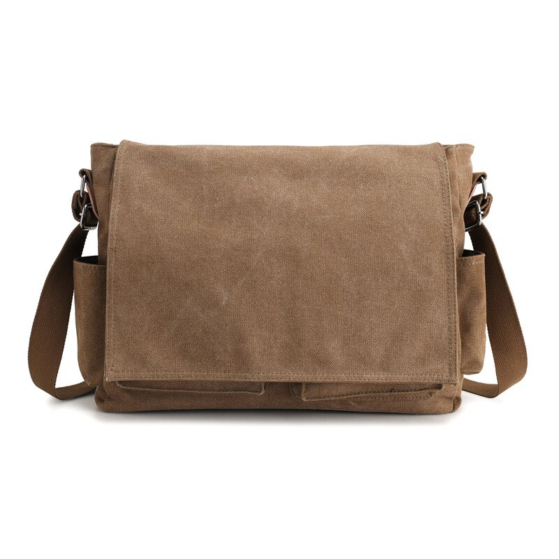 Canvas tas herentas heren grijs bruin effen kleur stoffen schoudertas grote capaciteit heren schoudertas voor laptop computer notebook: Bruin