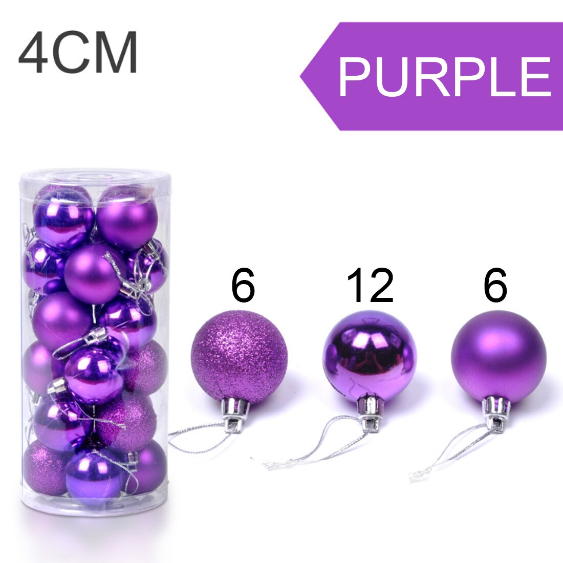 Boules d'arbre de noël moderne mignonnes 24 pièces 4cm | Ornement suspendu pour fête de noël mariage, fournitures de décoration de noël: 24pcs purple