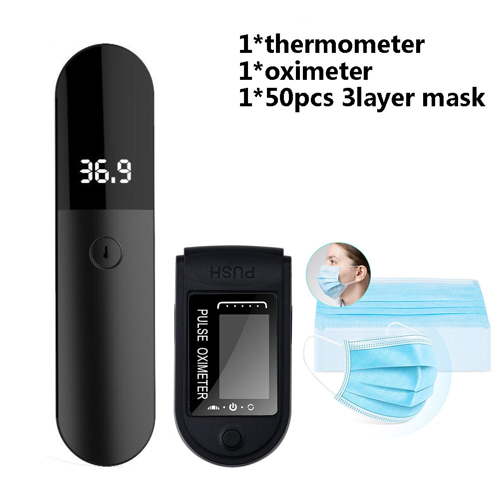 Tensiómetro Digital para muñeca, esfigmomanómetro, oxímetro de pulso para dedo, termómetro IR sin contacto, conjunto de Monitor de salud para el hogar: mask set
