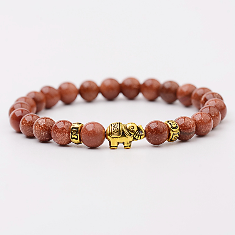 Amader Classic Women's Natural Stone Charm Bracelet Meditation Gold Elephant Beads Bracelets Men Jewelry AB276