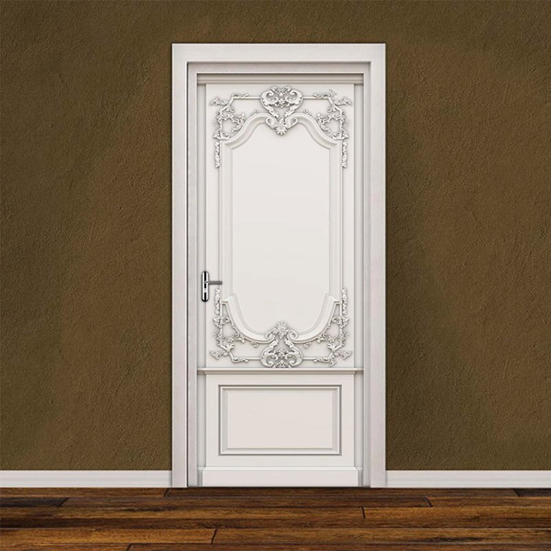 European Style Self Adhesive Door Sticker Wallpaper 3D Relief Plaster Carved Living Room Bedroom Door Mural Sticker Wall Decals