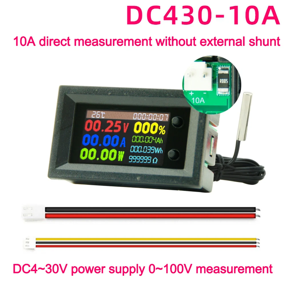 DC 0-200V 20A Voltmeter Ammeter KWS Power Energy Meter LED Digital DC Wattmeter Meter 9-in-1 Multi-function Measuring Instrument: Pink