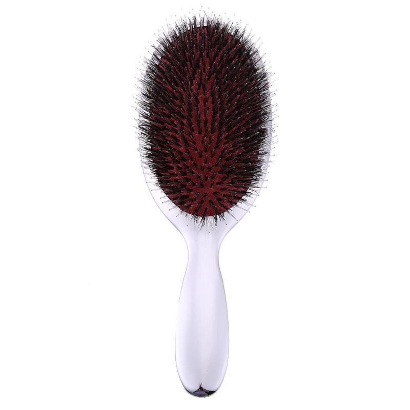 1pc Anti-Static Hair Brush Boar Bristle Hair Massage Air Cushion Comb Hairdressing Tool ABS Handle Hair Brush: Silver